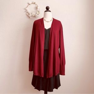 LOFT Burgundy Classic Open-Front Cardigan